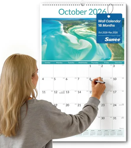 Vista 19 de SUNEE Calendario de pared grande 2026-2027, 22.75 x 15.5 pulgadas, calendario de 18 meses (finaliza marzo de 2028), vertical extragrande, playas