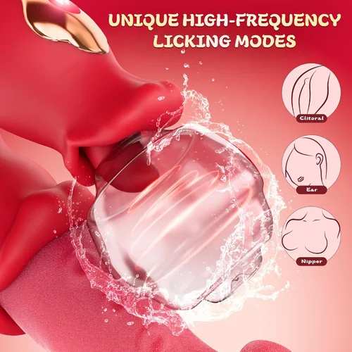 Vista 3 de Vibrador de Juguetes Sexuales, Juguetes para Adultos para Mujeres, Vibradores de Empuje, Consolador Rose, Juguete Sexual con 10 Modos de Lamer
