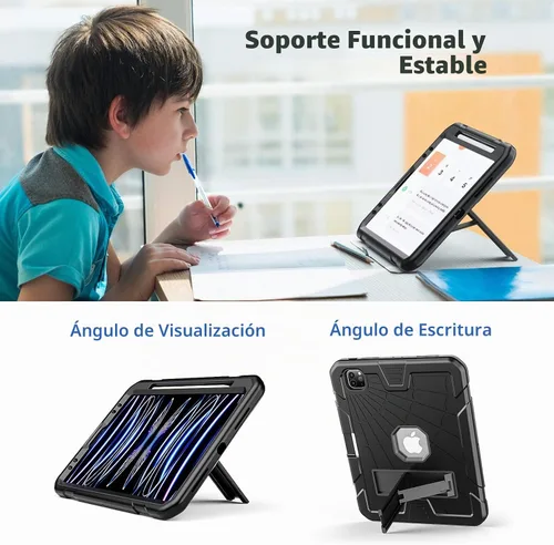 Vista 5 de TSQQST Funda para iPad Pro de 11 pulgadas de 4ª generación 2022 con soporte para lápices, protección de cuerpo completo a prueba de niños, funda