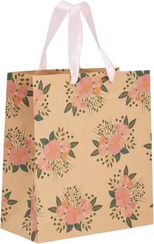 Vista 9 de Juvale Bolsas de regalo florales – Parte inferior reforzada y asas de cinta – Bolsas de recuerdo de fiesta – 8 x 4 x 9 pulgadas, paquete de 24