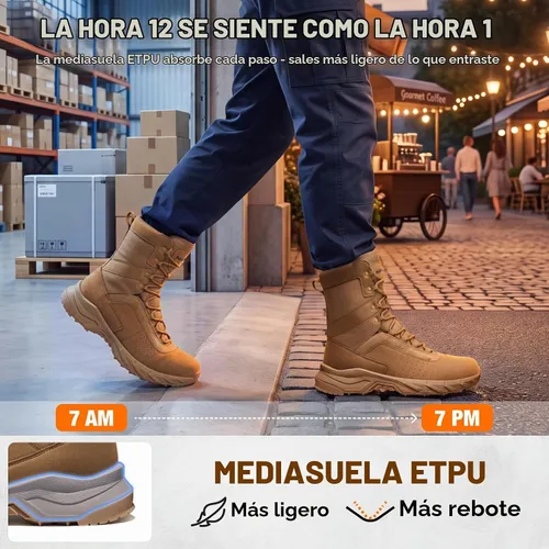 Vista 4 de NINGO Botas de trabajo tácticas militares para hombre, punta suave, 8 Marrón moca