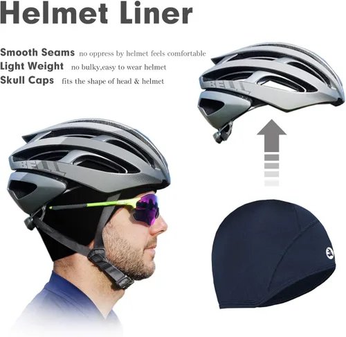 Vista 2 de Lightweight Thermal Skull Cap Ears Warm Cycling Helmet Liner Winter Running Beanie Hats Sweat Wicking