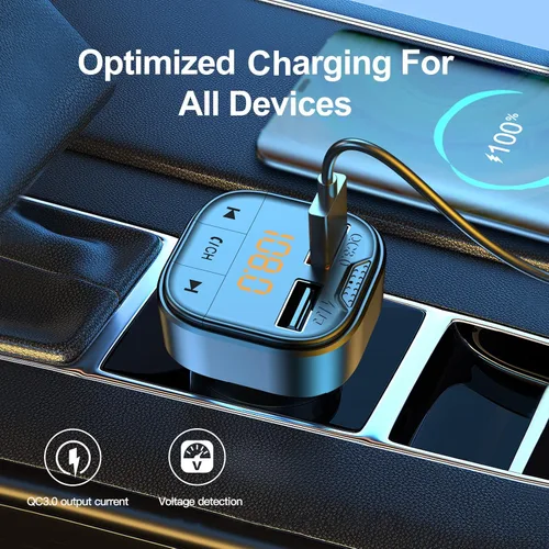 Vista 7 de Adaptador Bluetooth para coche, transmisor FM Bluetooth para coche, reproductor de MP3 QC3.0 carga rápida para todos los teléfonos inteligentes