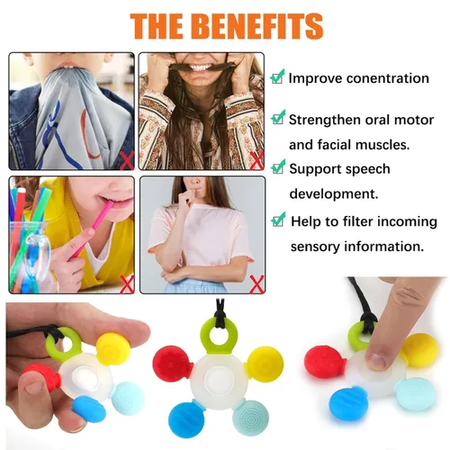 Vista 2 de Seeway - Collar masticable sensorial, collar masticable de silicona para niños sensoriales, longitud ajustable, juguetes masticables para autismo