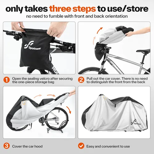 Vista 3 de Sportneer Cubierta para bicicleta: Fundas impermeables para bicicletas al aire libre con orificio de bloqueo y bolsa de almacenamiento, cubiertas