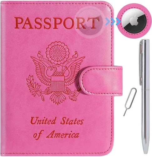 Vista 34 de Funda para pasaporte, cartera con bloqueo RFID, funda de piel para tarjetas, accesorios de viaje para mujeres y hombres, negro