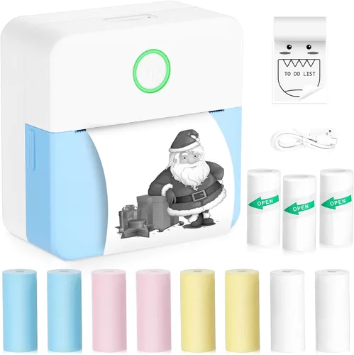 Vista 11 de Zeacool - Mini impresora de adhesivos, mini impresora térmica de bolsillo con 11 rollos de papel, impresora inalámbrica sin tinta Bluetooth