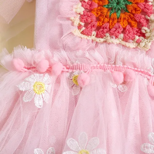 Vista 6 de Ursobutegl Mameluco de princesa para bebé recién nacida, vestido de malla bordado, elegante, tutú con falda, overol para cumpleaños
