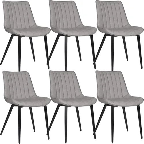 Vista 12 de Juego de 2 sillas de comedor voladizas, sillas de comedor modernas de mediados de siglo con patas de metal negro, sillas de cocina tapizadas
