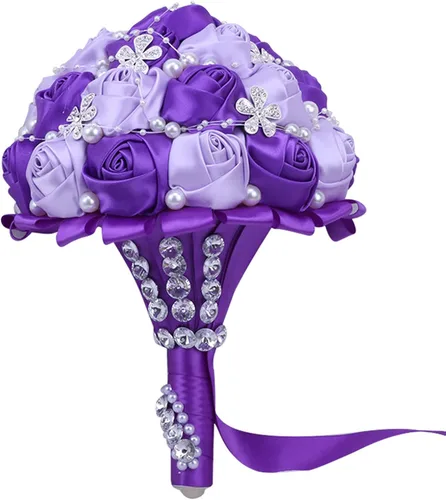 Vista 12 de XINNI Ramo de boda negro para novia, dama de honor, satén con diamantes de imitación y perlas para boda, fiesta de quinceañera, negro y marfil
