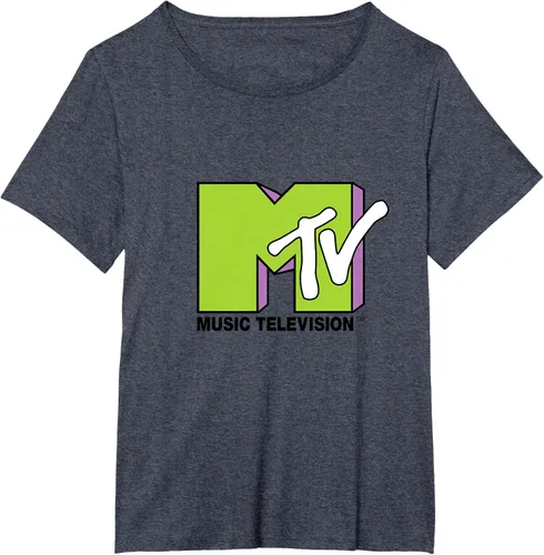 Vista 51 de Camiseta de tratamiento de relleno con logotipo MTV verde lima y morado, Negro, S Azul Marino