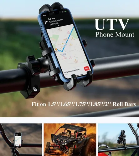 Vista 2 de BRCOVAN Soporte de teléfono UTV resistente con amortiguador de vibraciones Adjustable UTV Roll Cage Cellphone Clip for 5.4''-6.9'' Smartphones