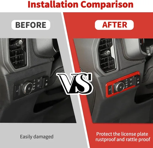 Vista 7 de Jimen Compatible con Ford Bronco Sport 2021-2022, cubierta del panel del interruptor de los faros delanteros, accesorios para moldura interior (rojo)