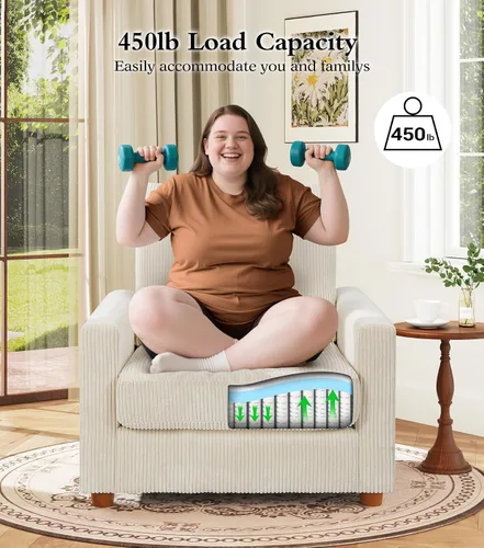 Vista 5 de Kidirect Silla de acento extragrande de 35.5 pulgadas, sillas de sala de montaje fácil, silla de lectura de pana para dormitorio, sillas de acento