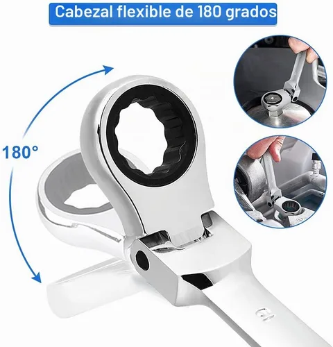 Vista 7 de Llave de trinquete métrica flexible de 12 piezas, 0.315-0.748 in 72 dientes de acero al cromo vanadio con organizador