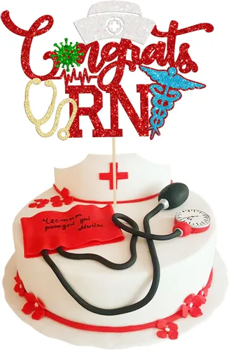 Vista 14 de Gyufise Decoración para tartas de enfermería con purpurina para enfermería 2023, decoración para pastel de graduación para temática médica Rn 2023
