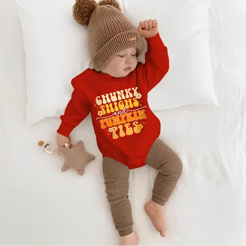 Vista 3 de Mameluco de burbujas hecho en casa para niñas para el día de Acción de Gracias, sudadera con cuello redondo para bebé