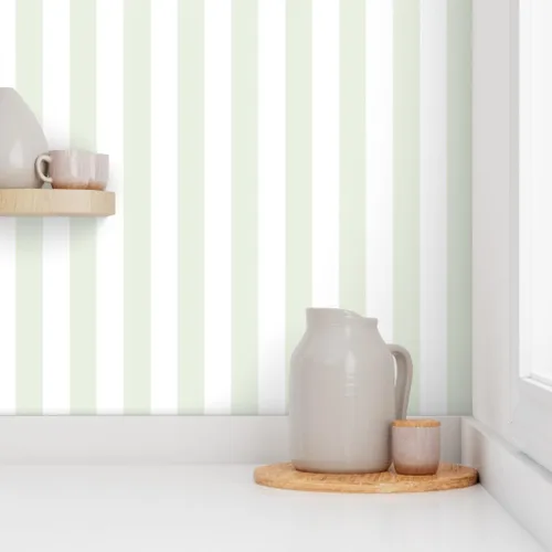 Vista 8 de Spoonflower Papel tapiz para despegar y pegar, diseño de rayas verdes verticales descoloridas, rayas verdes de verano, casa de campo, papel pintado