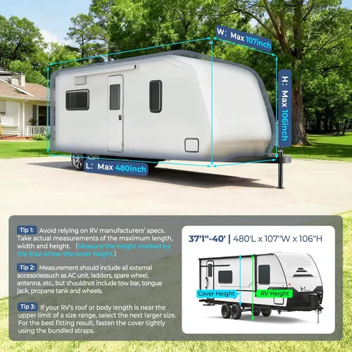 Vista 4 de RVMasking Cubierta para Remolque de Viaje RV de 37-40 pies, 7 Capas Extra-Gruesas Cubierta para Camper Impermeable y Resistente al Viento