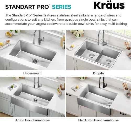 Vista 15 de Kraus Standart PRO - Fregadero de cocina de acero inoxidable de calibre 16 con tazón individual para bar, montaje superior/inferior de 18 pulgadas