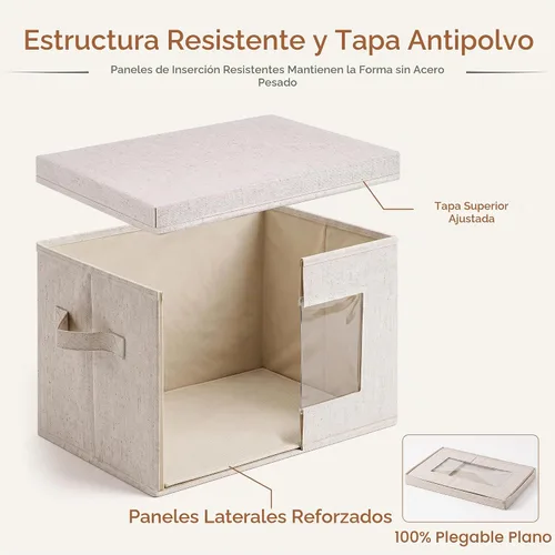 Vista 4 de Paquete de 2 contenedores de almacenamiento con tapas y ventana transparente, cajas organizadoras plegables de tela para armario, cestas apilables