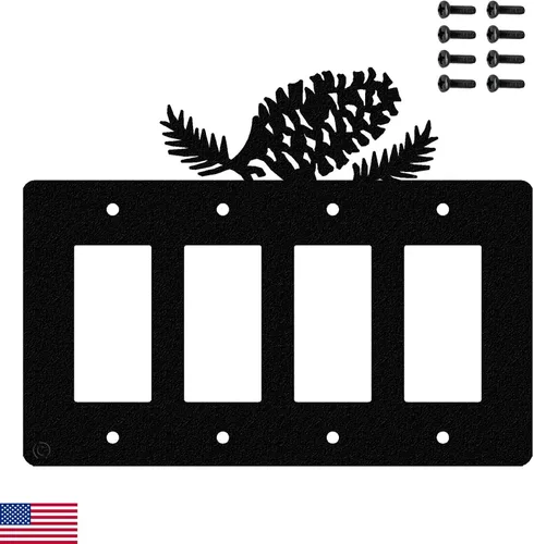 Vista 15 de Pine Cone - Placa de pared de doble toma de corriente dúplex (doble potencia, negro) - Fabricado en Estados Unidos