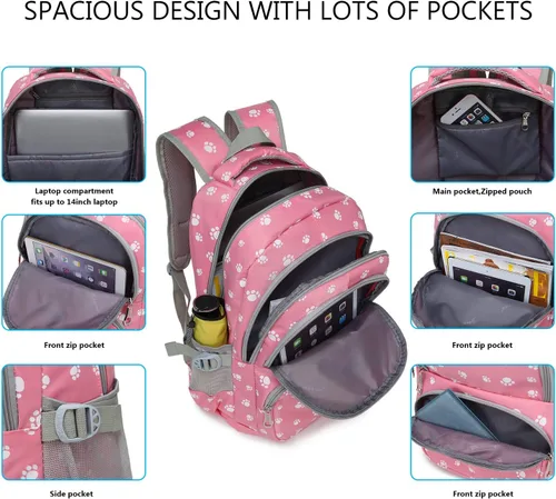 Vista 4 de goldwheat Mochila para niñas, bolsa de escuela intermedia, ligera, resistente al agua, Negro-a, Mochila escolar