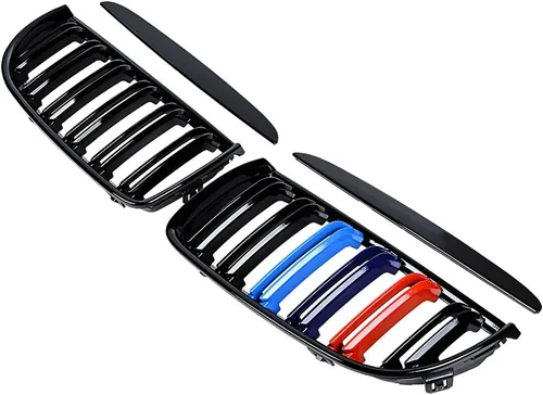 Vista 9 de Par de rejillas de riñón delanteras negras brillantes, radiador de color M compatible con BMW E90 E91 323i 325i 328i 335i 328i 335i Pre-LCI 2005-2008