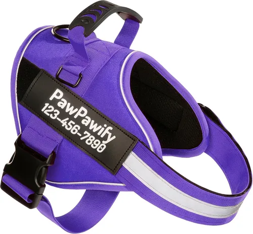Vista 13 de Arnés personalizado sin tirones para perro con 2 parches personalizados para nombre y teléfono, chaleco reflectante transpirable para mascotas