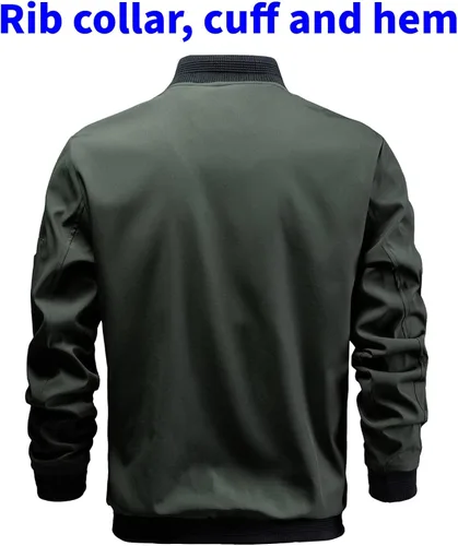 Vista 2 de TLZC Chaqueta bomber ligera para hombre, rompevientos, ajuste delgado, abrigo activo