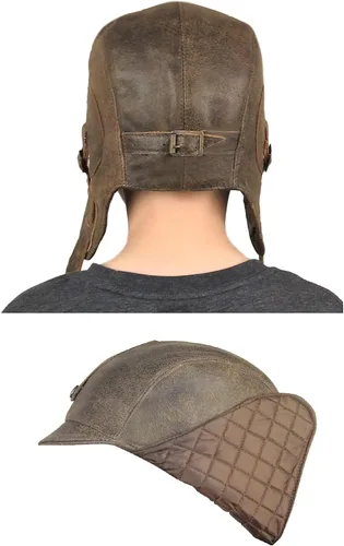 Vista 5 de Sombrero de aviador para niños, cuero marrón real, disfraz, casco volador de piloto, sombrero steampunk para niños