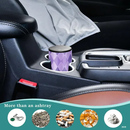 Vista 5 de Ceniceros portátiles a cuadros morados profundos para cigarrillos con tapa, a prueba de olores, de acero inoxidable, portátil, sin humo, mini bote
