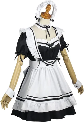 Vista 3 de Bleoavre Disfraz de Lolita de anime para sirvienta, disfraz de cosplay de Halloween
