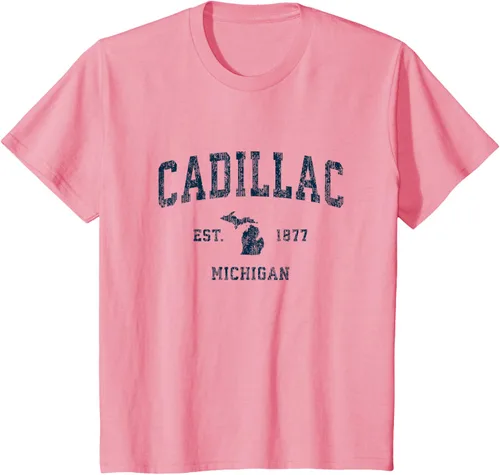Vista 15 de Cadillac Michigan MI Vintage Sports Design Navy Print Camiseta