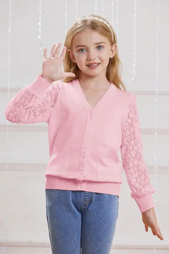 Vista 7 de GRACE KARIN Cárdigan para niñas de 5 a 12 años, uniforme escolar, de punto hueco y botones