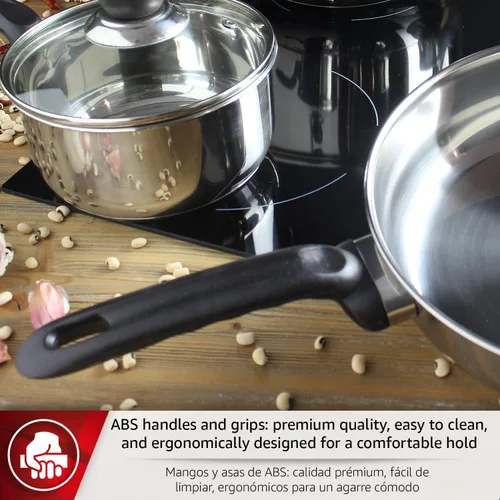 Vista 4 de MAGEFESA Practika - Juego de utensilios de cocina de acero inoxidable de 7 piezas, incluye olla, olla para estofado, cacerola, salteado profundo