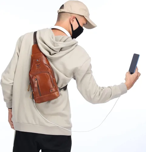 Vista 7 de LUKZIJAES Bolso bandolera de cuero genuino para hombre