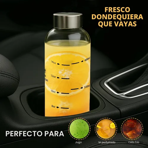 Vista 3 de Botellas de agua de vidrio Olivego con tapas 17 oz, botellas de jugo transparentes con tapa de acero inoxidable, botella de vidrio reutilizable