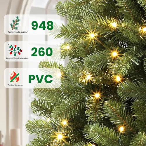 Vista 3 de Árbol de Navidad clásico preiluminado artificial de 6 pies con control