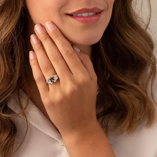 Vista 2 de PEORA Anillo de amatista verde para mujer, plata de ley 925, solitario cruzado de diseño, piedra natal natural, 2 quilates, corte radiante de 0.354