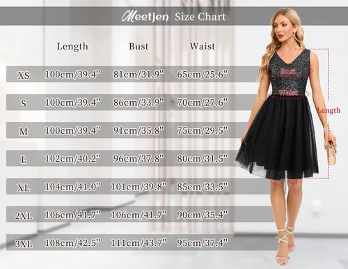 Vista 4 de Meetjen Vestido de cóctel para mujer, vestido de tul con lentejuelas, vestido de manga corta con cuello en V, vestido acampanado