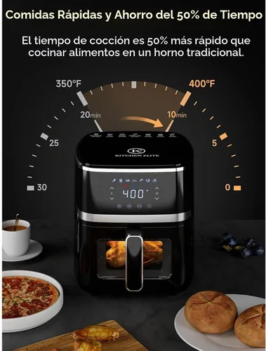 Vista 4 de Kitchen Elite Horno digital freidora de aire, olla compacta con ventana, 7 preajustes, cesta antiadherente para cocción rápida, fácil limpieza, 5.28