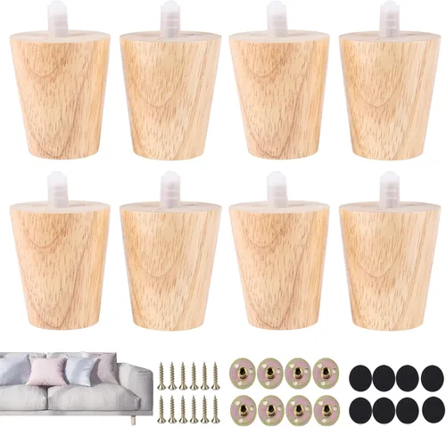 Vista 12 de Juego de 4 patas redondas de madera maciza de 2 pulgadas para muebles, sofá cama, silla de café, escritorio, patas rectas con pernos preperforados