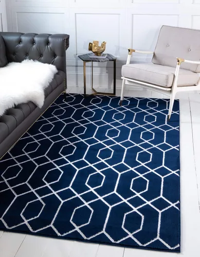 Vista 22 de Marilyn Monroe Glam Collection - Alfombra de área con diseño enrejado (2 x 3 pies, rectangular, azul marino y dorado)