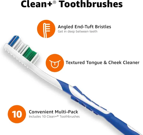 Vista 3 de Amazon Basics Cepillos de dientes Clean Plus, suaves, completos, 10 unidades, 1 paquete (anteriormente Solimo)