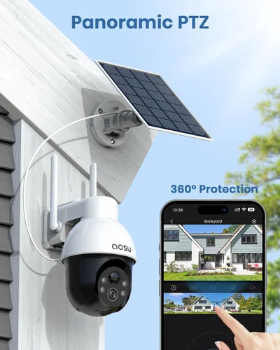 Vista 2 de aosu 3K/5MP cámaras de seguridad solar al aire libre inalámbrico 2.4/5 GHz WiFi timbre video con aosuBase Mini