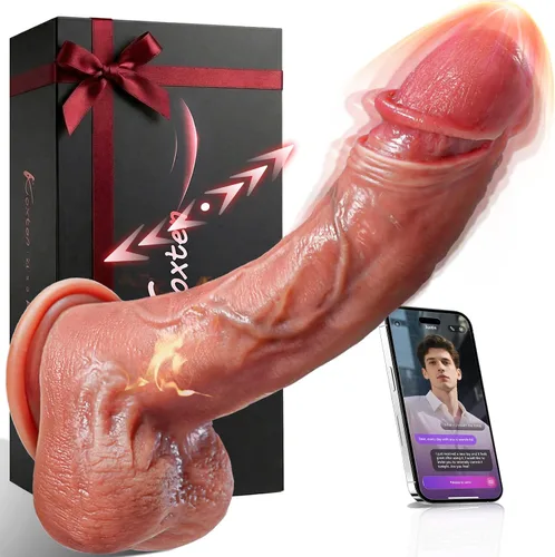 Vista 6 de Koxten Consolador de empuje para adultos, vibrador – Control de aplicación de pene de 8 pulgadas, 9 vibraciones + 9 empujes + consolador cálido