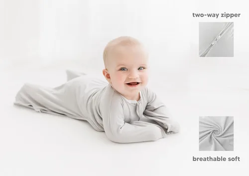 Vista 4 de bebon Manta de transición para bebé, saco de dormir acogedor, envoltura con cremallera de 2 vías (gris cozy, pequeño 4-8 meses)