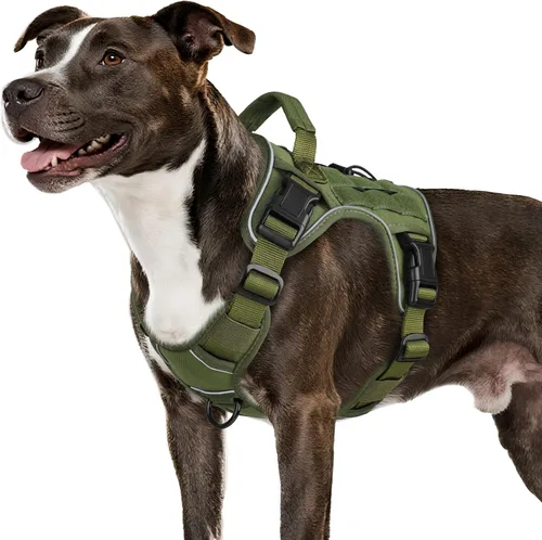 Vista 20 de WINGOIN Arnés táctico negro para perros pequeños, arnés resistente sin tirones con asa, arnés militar reflectante ajustable K9 para mascotas