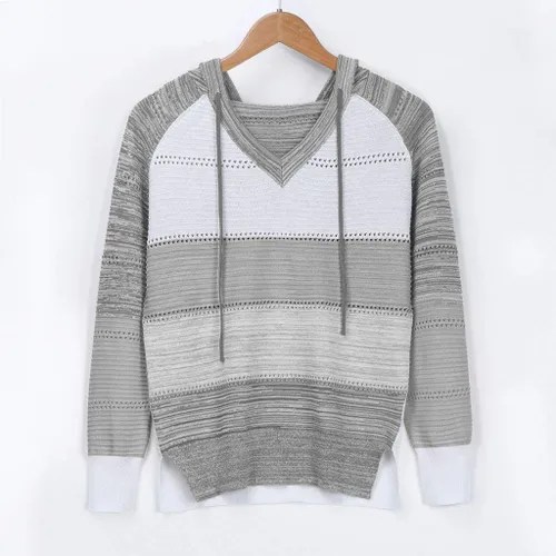 Vista 3 de YAnGSale Suéter casual de retazos para mujer, con capucha, de moda, de manga larga, con capucha, de punto, Blanco